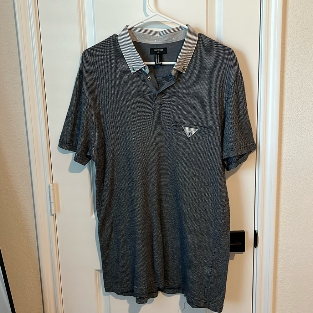 Forever21 Mens Short Sleeve Shirt - Navy/Black/Grey